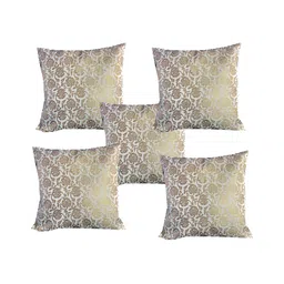 Pink Parrot Grey & Gold-Toned 5 Pcs Ethnic Motifs Square Cushion Covers-image-75