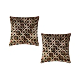 TANLOOMS Gold-Toned & Red 2Pcs Geometric Square Cushion Covers-image-58