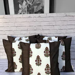 Pink Parrot Brown & White 5 Pieces Ethnic Motifs Square Cushion Covers-image-84