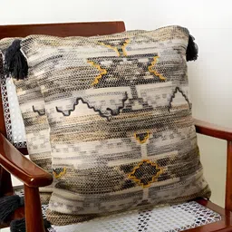 BELLA TRUE Grey & Yellow 2 Pieces Abstract Printed Cotton Square Cushion Covers-image-84