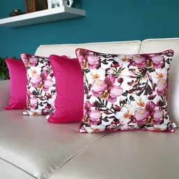 TARA- Sparkling Homes Pink & White 4 Pieces Floral Square Cushion Covers-45