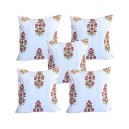 Pink Parrot White & Red 5 Pieces Floral Square Cushion Covers-image-87