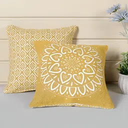 Saral Home Yellow & White 2 Pcs Ethnic Motifs Square Cushion Covers-20