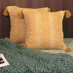 BELLA TRUE Beige & Orange 2 Pieces Geometric Square Cushion Covers-image-21