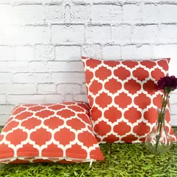 Pink Parrot Red & White 2 Pieces Geometric Printed Square Cushion Covers-7