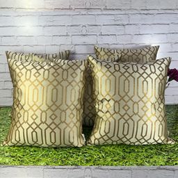 Pink Parrot Beige 5 Pieces Geometric Jacquard Silk Square Cushion Covers-image-34