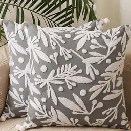 Jamio Firati Grey & White 2 Pieces Floral Embroidery Square Cushion Covers-picture-34
