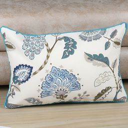 MFD HOME FURNISHING White & Blue Floral Rectangle Cushion Cover-image-45