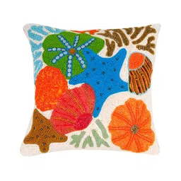 Aditya Impex Blue & Orange Floral Embellished Silk Square Cushion Cover-picture-3