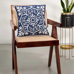 Living scapes by Pantaloons Blue & White Embroidered Cotton Square Cushion Covers-18
