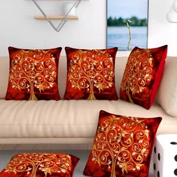 TANLOOMS Maroon & White 5 Pieces Floral Velvet Square Cushion Covers-image-44