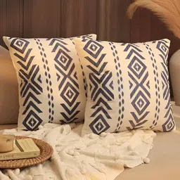 BELLA TRUE White & Blue 2 Pieces Geometric Square Cushion Covers-image-86