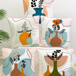 STITCHNEST White & Blue Set of 5 Floral Velvet Square Cushion Covers-image-27