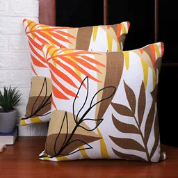 Aura Rust & White 2Pcs   Floral Square Cushion Covers-24