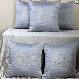 MFD HOME FURNISHING Grey & Gold-Toned 5 Pieces Floral Satin Square Cushion Covers-image-70