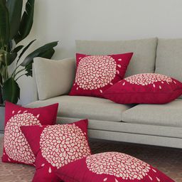 Kuber Industries Pink & Gold-Toned 5 Pieces Floral Velvet Square Cushion Covers-92