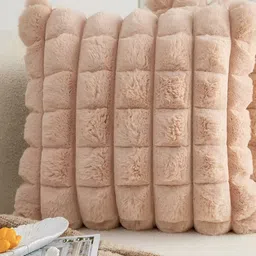 MONKDECOR Beige Checked Velvet Square Cushion Covers-8
