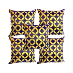 Pink Parrot Navy Blue & Gold-Toned 5 Pcs Ethnic Motifs Square Cushion Covers-image-83