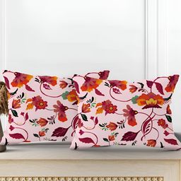 Astitva Pink & Red 2 Pcs Floral Rectangle Cushion Covers-18