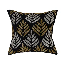 AIVIK Black & Grey Floral Embellished Silk Square Cushion Cover-picture-12