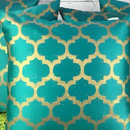 Pink Parrot Green & Gold-Toned 5 Pieces Geometric Square Cushion Covers-56