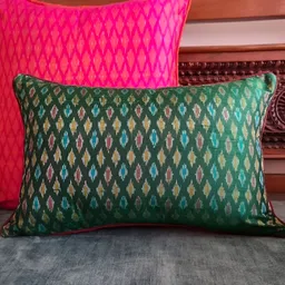 Peepul Tree Green & Yellow Geometric Printed Cotton silk Rectangle Cushion Cover-picture-35