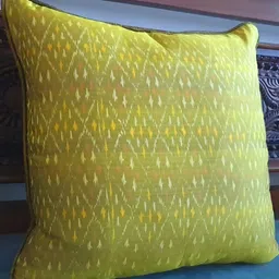Peepul Tree Olive Green and Yellow Geometric Printed Cotton Silk Square Cushion Cover-0