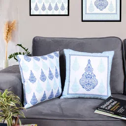 STITCHNEST White & Blue 2 Pieces Ethnic Motifs Square Cushion Covers-image-88