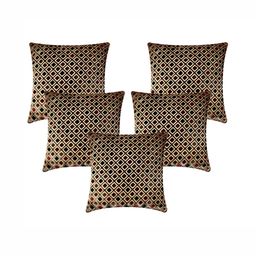 TANLOOMS Gold-Toned & Maroon 5Pcs Geometric Square Cushion Covers-image-60