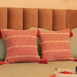BELLA TRUE Red & Off White 2 Pieces Geometric Square Cushion Covers-image-22