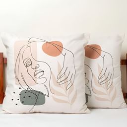 BELLA TRUE Off White & Green 2 Pieces Abstract Square Cushion Covers-image-82