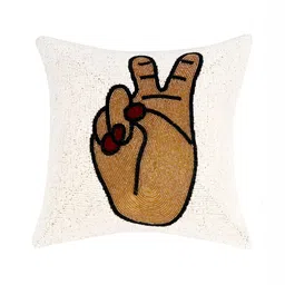 Aditya Impex White & Brown Quirky Silk Square Cushion Cover-picture-26