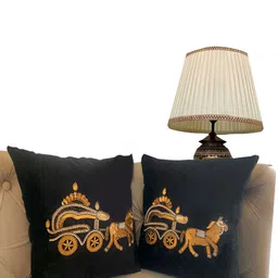 Good Vibes Black 2 Pieces Ethnic Motifs Embellished Velvet Square Cushion Covers-image-89