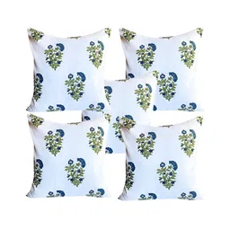 Pink Parrot White & Green 5 Pieces Floral Square Cushion Covers-image-75