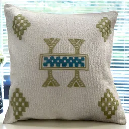 INTERIORQUOTIENT White & Green Geometric Embroidered Cotton Square Cushion Covers-picture-18