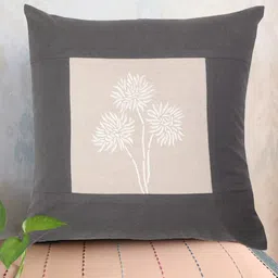 ZEBA Luxe Collection Grey & White Embroidered Cotton Square Cushion Cover-18
