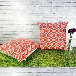 Pink Parrot Red & White 2 Pieces Geometric Printed Square Cushion Covers-9