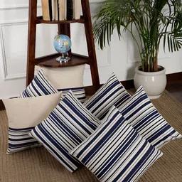 ANWYN Blue & White 7 Pcs Striped Pure Cotton Square Cushion Covers-30