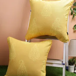 Aura Yellow 2 Pieces Floral Square Cushion Covers-16