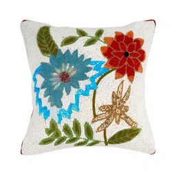 YWULY White & Blue Floral Embellished Square Cushion Cover-image-36