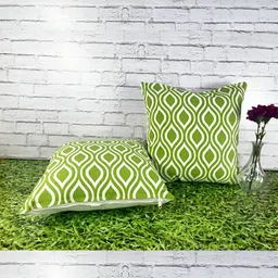 Pink Parrot Green & White 2 Pieces Geometric Printed Square Cushion Covers-image-18
