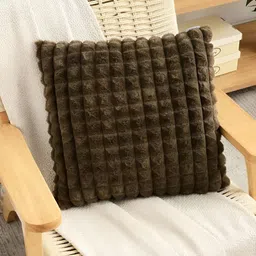 MONKDECOR Brown Checked Velvet Square Cushion Covers-image-99