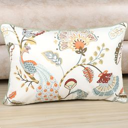 MFD HOME FURNISHING White & Blue Floral Rectangle Cotton Cushion Cover-image-36