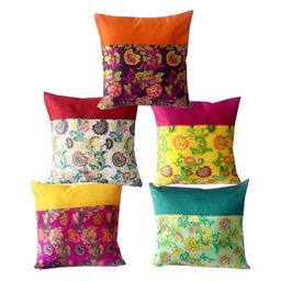 Pink Parrot Green & Red 5 Pieces Floral Square Cushion Covers-47