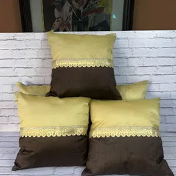 Pink Parrot Brown & Beige 5 Pieces Colourblocked Square Cushion Covers-image-48