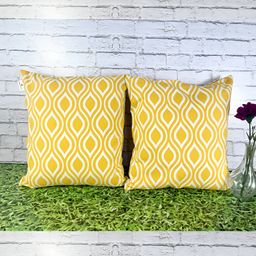 Pink Parrot Yellow & White 2 Pieces Geometric Printed Square Cushion Covers-image-103