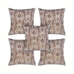 TANLOOMS Cream-Coloured & Red 5 Pcs Velvet Square Cushion Covers-picture-28