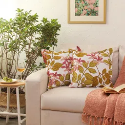 House This Moringa White & Pink 2 Pieces Floral Printed Square Cushion Covers-image-65