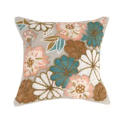 Aditya Impex Peach & Blue Floral Embellished Silk Square Cushion Cover-picture-24