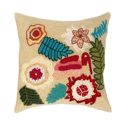 Aditya Impex Off White & Blue Floral Embellished Silk Square Cushion Cover-picture-18
